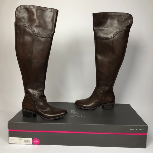 Vince Camuto Bestan Carob Chocolate Brown Wide Calf Riding Over The Knee Boots